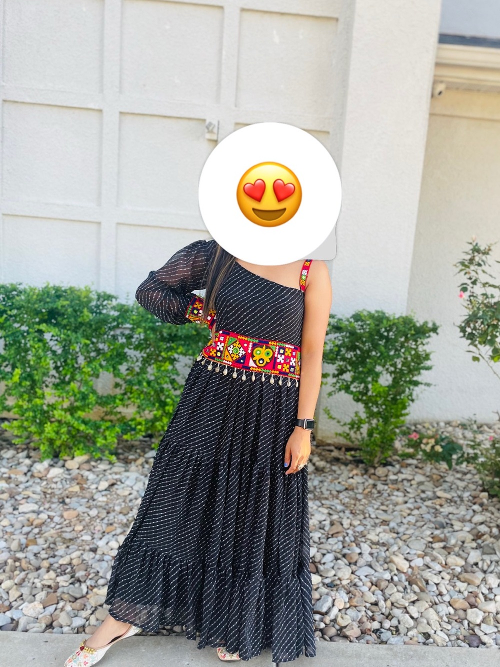 Not Rated Black One-Shoulder Maxi Dress with Colorful Embroidered Waist